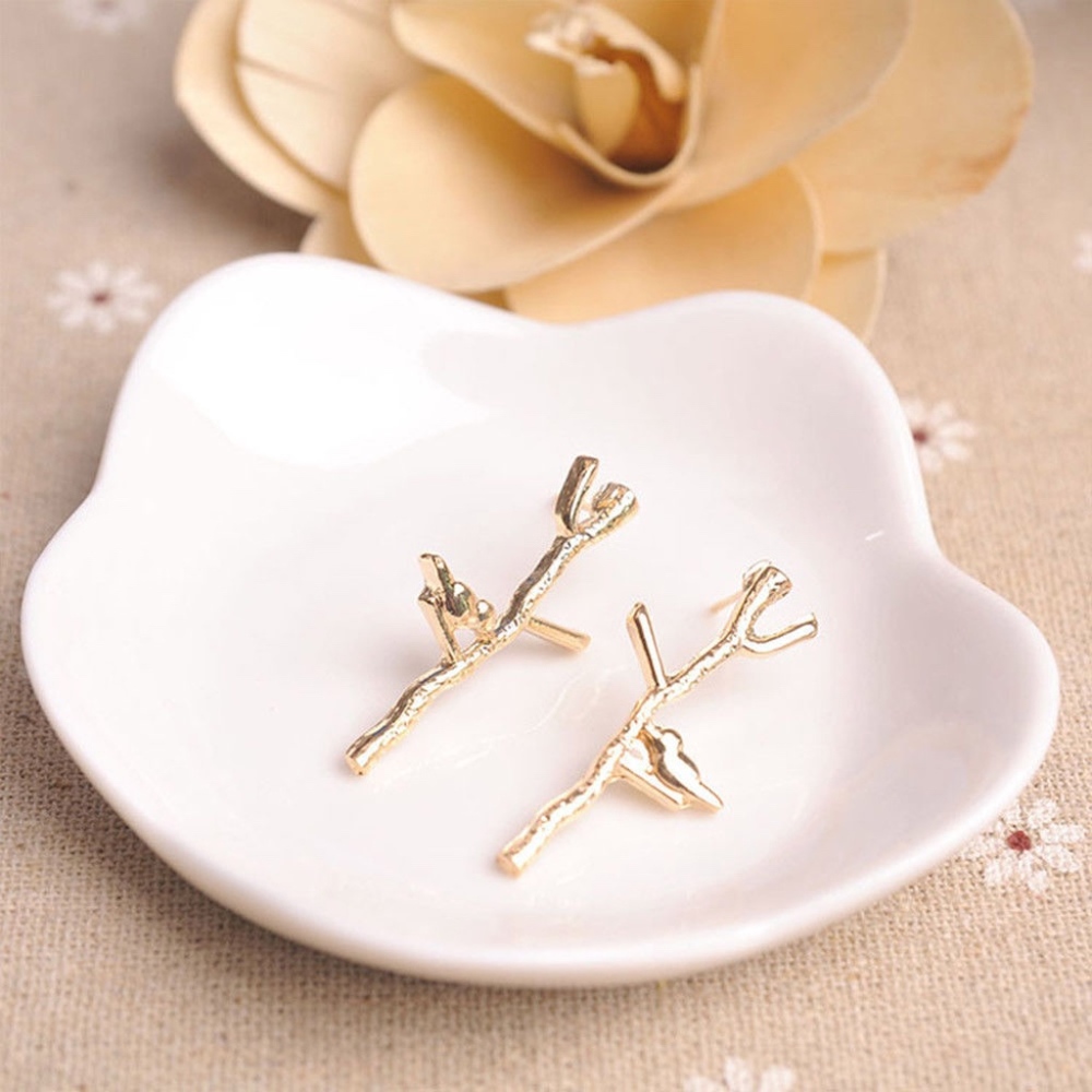 Bird on Branch Gold or Silver Minimalist Earrings - Picture 4 of 8